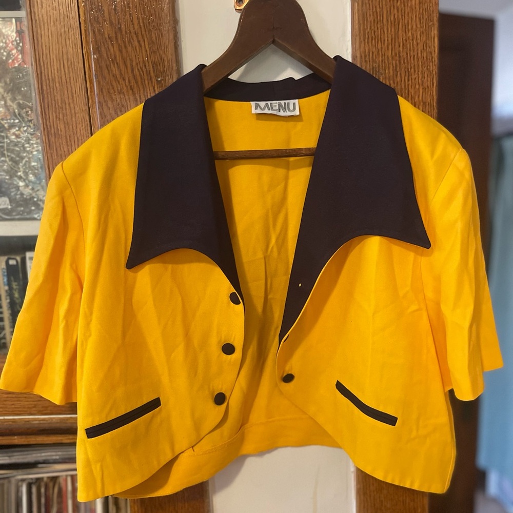 Vintage MENU Yellow Cropped Blazer with Black Contrast
